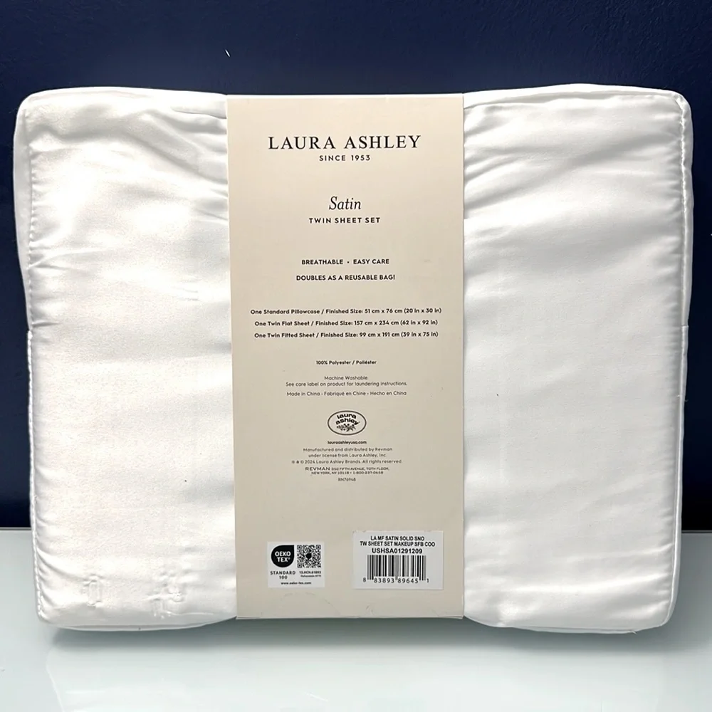 NWT Laura Ashley Satin Twin Sheet Set